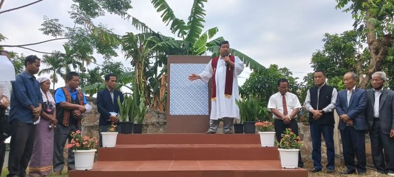 Rev. Chungpao Khongsai, Executive Secretary, Kuki Christian Church Nagaland Synod (KCCNS) and church functionaries during the laying of departmental foundation stone of Chalkot Gamkai Kuki Christian Church- CGKCU (men dept) CGKCN (women dept) CGKCK (youth dept) on the May 16 at CGKCC Sub Centre, Ahthibung Town, Peren. The event was witnessed by board of deacons, departmental chairman and secretaries of various local churches. Mass prayer was held and concluded by Rev. P.Thangeo, moderator KCCNS which was followed by feast.